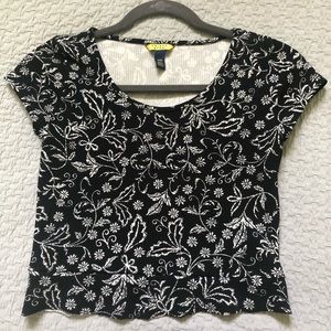 Black Floral Crop top (thrifted)